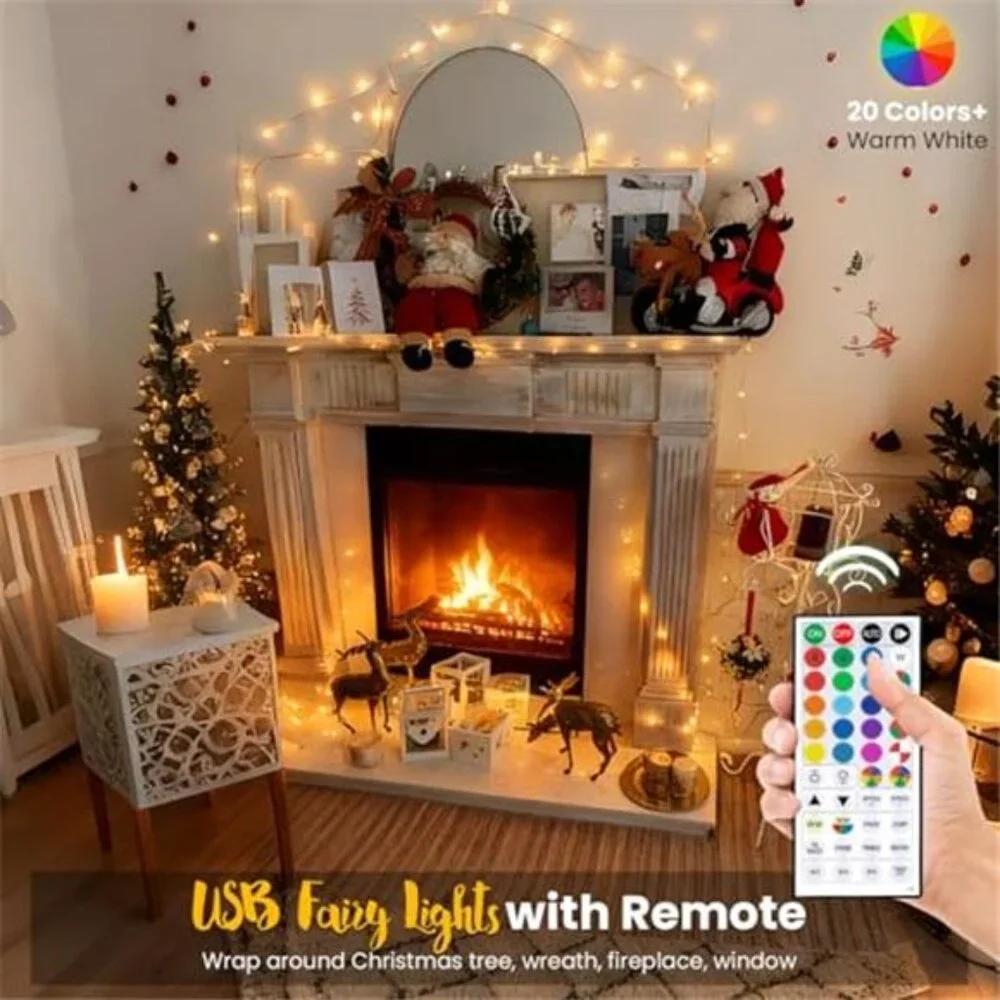 USB Fairy Lights 33ft 100 LED String Lights Remote Multicolor Twinkle Party